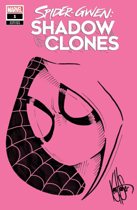 DF SPIDERGWEN SHADOWCLONES #1 PINK BLANK VARIANT WITH A SPIDERGWEN SKETCH BY KEN HAESER