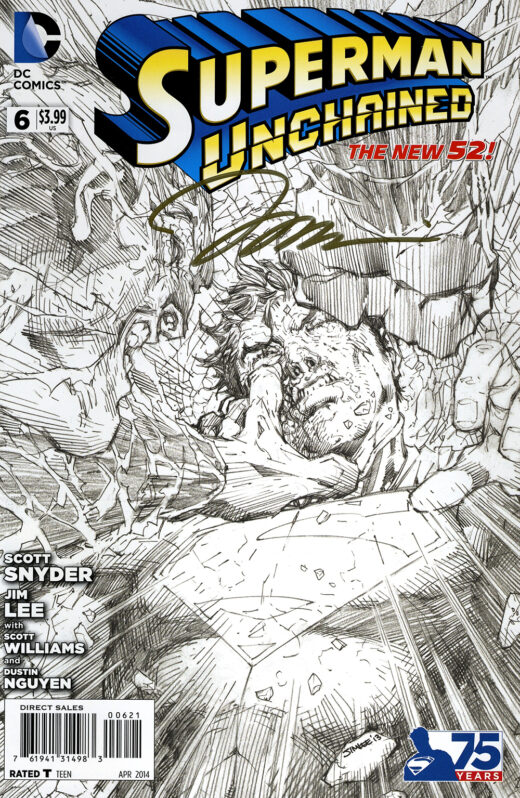 DF SUPERMAN UNCHAINED #6 ULTRA-RARE BLACK AND WHITE VARIANT ELITE GOLD SIGNATURE SERIES SIGNED BY JIM LEE